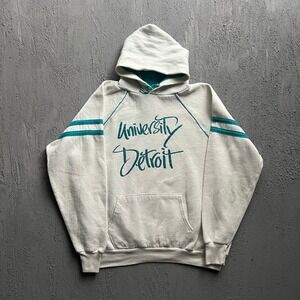 Vintage University Detroit Hoodie Large White 1980s Raglan USA